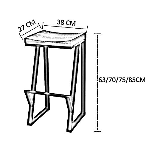 Sillas Mei Taburete de Bar Rústico Asiento Curvo Reposapiés Ergonómico Retro Taburete de Hierro Asiento de Madera Maciza Cocina, Comedor Vintage (Color : Marrón Claro, Tamaño : 63cm)