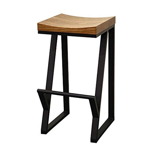 Sillas Mei Taburete de Bar Rústico Asiento Curvo Reposapiés Ergonómico Retro Taburete de Hierro Asiento de Madera Maciza Cocina, Comedor Vintage (Color : Marrón Claro, Tamaño : 63cm)