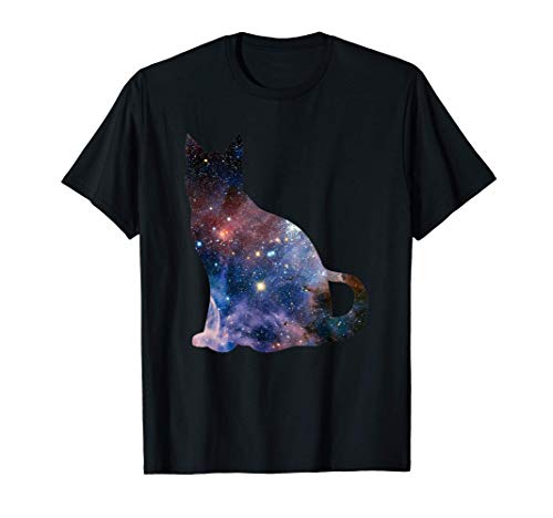 Silueta de gato de galaxia espacial Camiseta