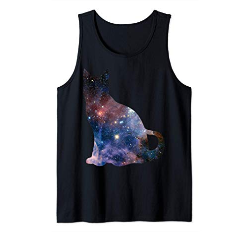 Silueta de gato de galaxia espacial Camiseta sin Mangas