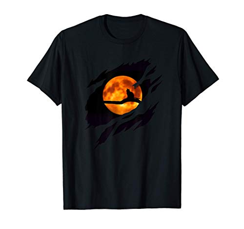 Silueta de gato negro con luna llena y efecto desgarro Camiseta Silueta de gato negro con luna llena y efecto desgarro Camiseta