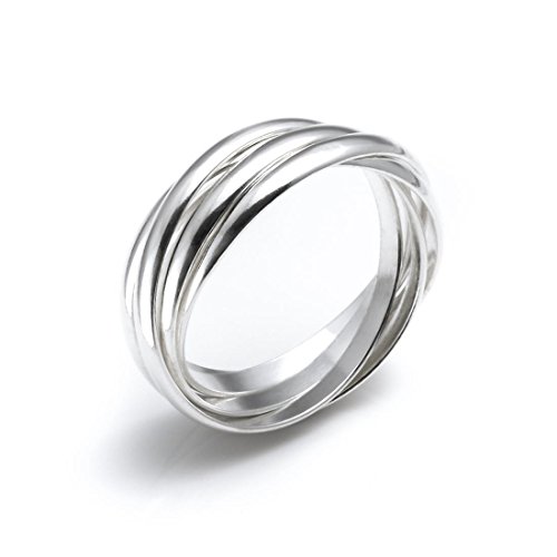 Silverly Anillo Mujer en Plata de Ley .925 5 Cinco Anillos Bandas Estilo Ruso de Boda Silverly Anillo Mujer en Plata de Ley .925 5 Cinco Anillos Bandas Estilo Ruso de Boda