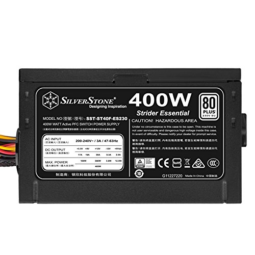SilverStone SST-ST40F-ES230 - Serie Strider Essential, 400W 80 Plus 230V EU ATX PC Fuente de alimentación, 120mm SilverStone SST-ST40F-ES230 - Serie Strider Essential, 400W 80 Plus 230V EU ATX PC Fuente de alimentación, 120mm