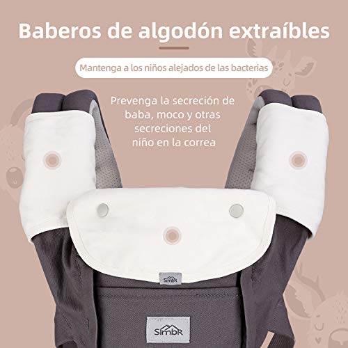 SIMBR Mochila Portabebés Multifuncional 12 en 1, Portabebés Ergonómico con Asiento para bebés de 3-36 Meses, Cinturón Ajustable y 3D tejido de red, Carga Máx 20 kg, Puro Algotón 100%