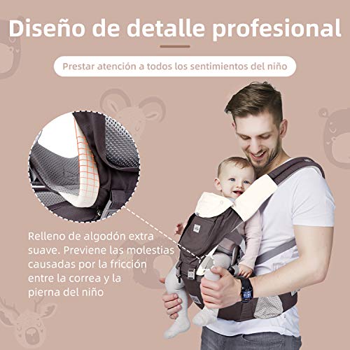 SIMBR Mochila Portabebés Multifuncional 12 en 1, Portabebés Ergonómico con Asiento para bebés de 3-36 Meses, Cinturón Ajustable y 3D tejido de red, Carga Máx 20 kg, Puro Algotón 100%