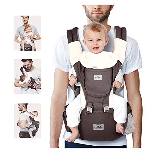 SIMBR Mochila Portabebés Multifuncional 12 en 1, Portabebés Ergonómico con Asiento para bebés de 3-36 Meses, Cinturón Ajustable y 3D tejido de red, Carga Máx 20 kg, Puro Algotón 100%