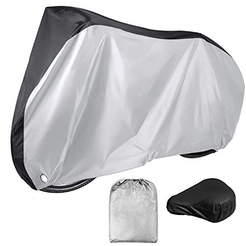 Simpeak Funda para Bicicleta, 210T XL Cubierta Impermeable para Bicicleta Protección UV Anti Polvo y Lluvia para Bicicleta de montaña/Bicicleta de Carretera/Bicicleta de Ruta, Negro y Plata