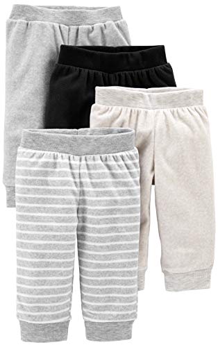 Simple Joys by Carter's Baby - Pantalones de forro polar (4 unidades) ,Gris claro/Gris oscuro/Rayas grises/negro. ,US NB (EU 56-62)