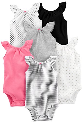 Simple Joys by Carter's - Body sin mangas para niña (6 unidades) ,Black, White Pink Ruffle ,18 Months