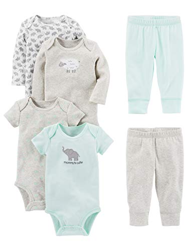 Simple Joys by Carter's - Conjunto de 6 piezas de body para bebé (manga corta y larga) y pantalones ,Gris (Gray Lamb) ,US NB (EU 56-62)