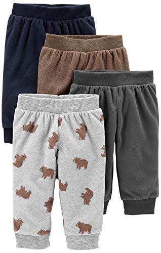 Simple Joys by Carter's paquete de 4 pantalones de forro polar para niños ,Gris/azul marino/marrón/impresión de oso ,US NB (EU 56-62)