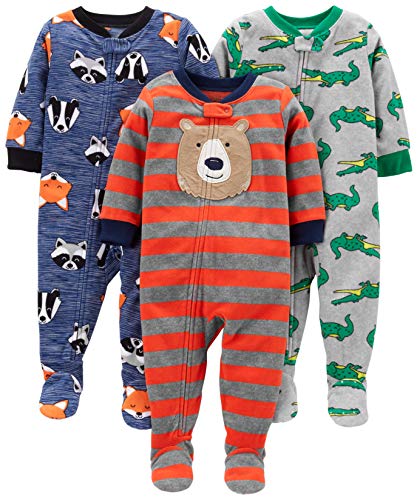 Simple Joys by Carter's pijama de forro polar suelto para bebés y niños pequeños, paquete de 3 ,Bear/Alligator/Fox/Racoon ,12 Months