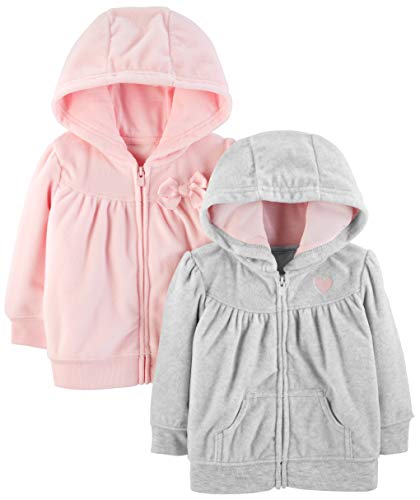Simple Joys by Carter's - Sudaderas con capucha y cierre completo de vellón, para niñas ,Light Gray/Pink ,12 Months
