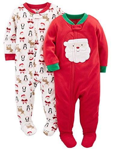 Simple Joys by Carter's Unisex bebé 2-pack Holiday Loose Fit Flame Resistant Fleece Footed Pajamas multicolor Ivory Santa/Red Santa 5T