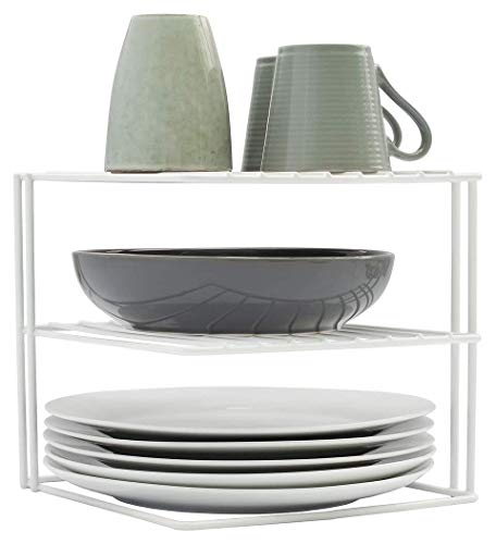 simplywire - Estantes para platos - Organizador de armarios de cocina - Diseño cuadrado de 3 niveles - Blanco