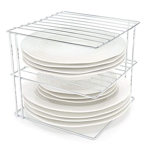 simplywire - Estantes para platos - Organizador de armarios de cocina - Diseño cuadrado de 3 niveles - Cromado simplywire - Estantes para platos - Organizador de armarios de cocina - Diseño cuadrado de 3 niveles - Cromado