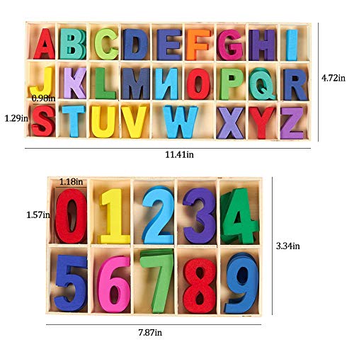 SIMUER Juego de Letras y números de Madera de 216 pcs - Letras mayúsculas de Madera con Bandeja de Almacenamiento - Letras de Madera de Alfabeto para Manualidades con números de Madera Natural Suave