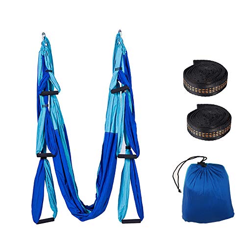 Sinbide Hamaca de Yoga, 250 * 150cm, Columpio Trapecio Set, 6 manivelas Columpio para Yoga, para Yoga Aéreo, Carga de 600 kg, Tafetán de Nailon, Antigravedad (Azul) Sinbide Hamaca de Yoga, 250 * 150cm, Columpio Trapecio Set, 6 manivelas Columpio para Yoga, para Yoga Aéreo, Carga de 600 kg, Tafetán de Nailon, Antigravedad (Azul)