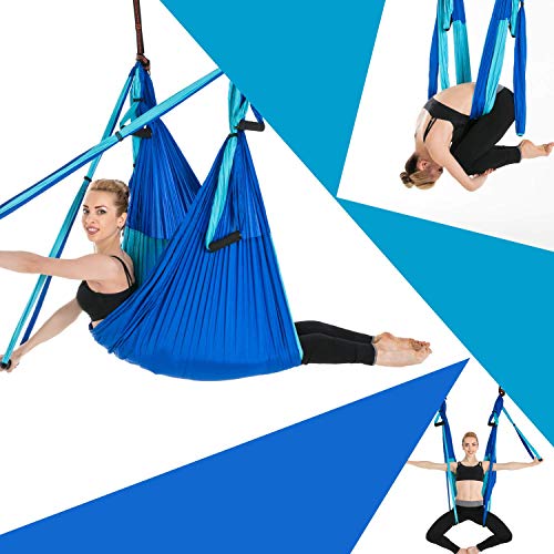 Sinbide Hamaca de Yoga, 250 * 150cm, Columpio Trapecio Set, 6 manivelas Columpio para Yoga, para Yoga Aéreo, Carga de 600 kg, Tafetán de Nailon, Antigravedad (Azul)