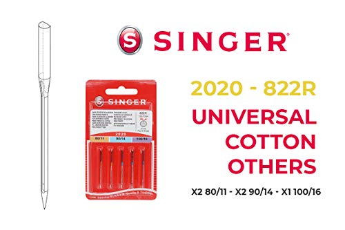 Singer Pack de 2 Paquetes de Agujas para Máquina de Coser Universales y para Punto (y Elásticos) 2020 2045 (822R - 848R) Surtido de Grosores Sistema 130/705 H