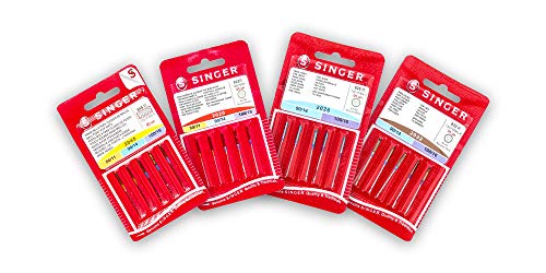 Singer Pack de 4 Paquetes de Agujas para Coser Punto, Elástico, Universales, Algodón, Tejanos y Cuero 2020, 2045, 20246, y 2032 Sistema 130/705 H (Plano de un Lado) Singer Pack de 4 Paquetes de Agujas para Coser Punto, Elástico, Universales, Algodón, Tejanos y Cuero 2020, 2045, 20246, y 2032 Sistema 130/705 H (Plano de un Lado)