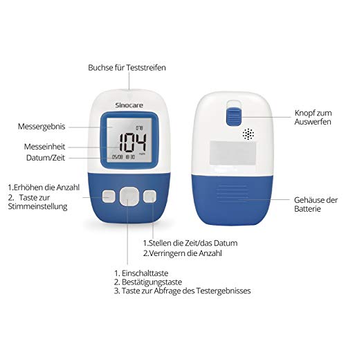 sinocare Medidor de glucosa en sangre kit/Control de la diabetes kit con codefree tiras x 25 y caja para diabéticos - en mg/dL (Safe AQ Angel) sinocare Medidor de glucosa en sangre kit/Control de la diabetes kit con codefree tiras x 25 y caja para diabéticos - en mg/dL (Safe AQ Angel)