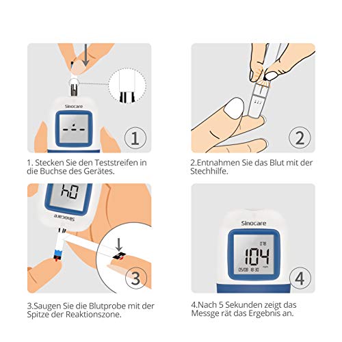 sinocare Medidor de glucosa en sangre kit/Control de la diabetes kit con codefree tiras x 25 y caja para diabéticos - en mg/dL (Safe AQ Angel)