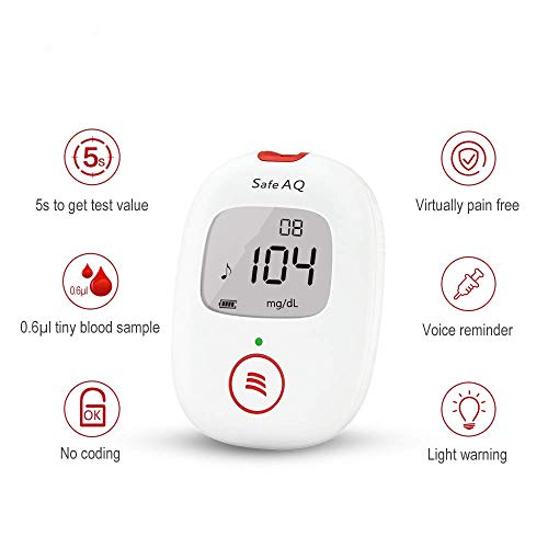 sinocare Medidor de glucosa en sangre/Glucosa en sangre kit de control de la diabetes kit con Codefree tiras x 50 y caja para diabéticos - en mg/dL (Safe AQ Voice)