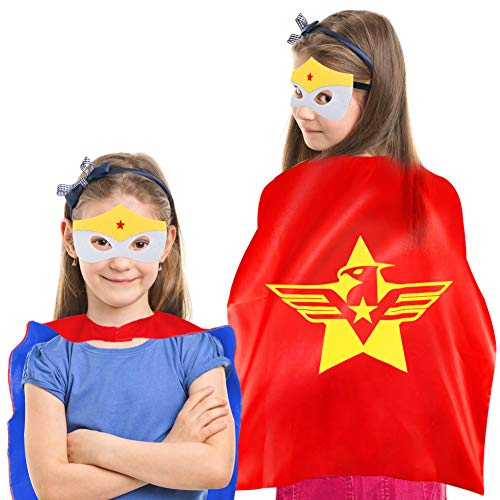 Sinoeem Capa de Superhéroe para Niños - 4 Capas y 4 Máscaras y 4 Slap Pulseras - Ideas Kit de Valor de Cosplay de Diseño de Fiesta de Cumpleaños de Navidad - Juguetes para Niños y Niñas (4pcs - Girl)