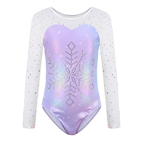 Sinoeem Leotardos de Gimnasia Rítmica para Niños Maillot de Ballet con Gradiente Flash Cuello Redondo Manga Larga/Manga Corta para Niñas de 3-12 Años (Vistoso - Manga Larga, Tag 10A(9-10 Years))