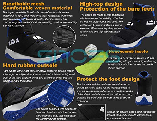 SINOES Zapatillas de Baloncesto para Hombre, Botas de Baloncesto de absorción de Choque de Rendimiento Zapatillas de Deporte Ligeras y Transpirables Al Aire Libre Suave