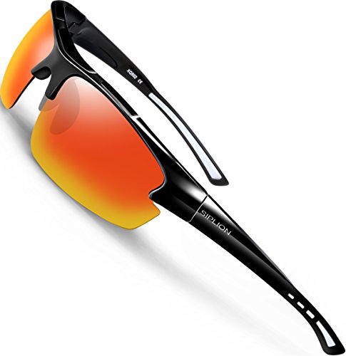 SIPLION Hombre Gafas de sol Polarizadas Deportes para Ciclismo Pesca Golf TR90 Súper ligero Marco 502 Rot