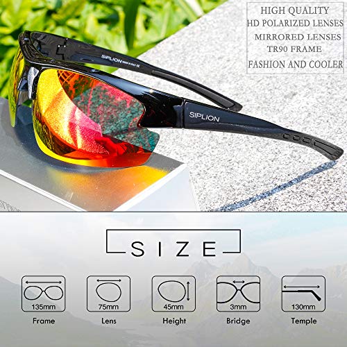 SIPLION Hombre Gafas de sol Polarizadas Deportes para Ciclismo Pesca Golf TR90 Súper ligero Marco 502 Rot