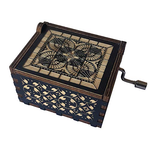 SIQI - Caja de música de madera con manivela de 18 notas para Navidad y cumpleaños (negro, amarillo) SIQI - Caja de música de madera con manivela de 18 notas para Navidad y cumpleaños (negro, amarillo)