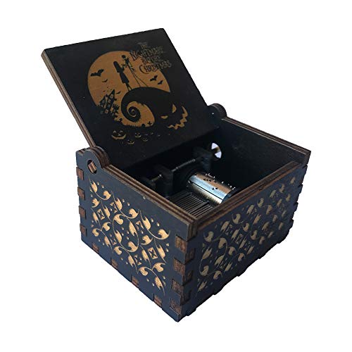 SIQI - Caja de música de madera con manivela de 18 notas para Navidad y cumpleaños (negro, amarillo)