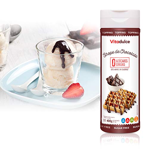 Sirope de chocolate sin azúcar, Topping de chocolate, Sirope bajo en calorías 400 gr - Vitadulce Sirope de chocolate sin azúcar, Topping de chocolate, Sirope bajo en calorías 400 gr - Vitadulce