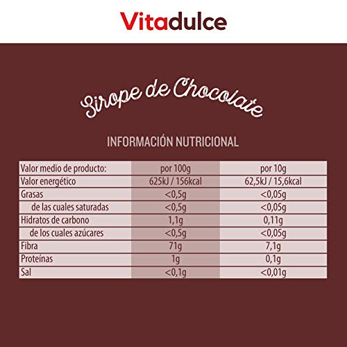 Sirope de chocolate sin azúcar, Topping de chocolate, Sirope bajo en calorías 400 gr - Vitadulce