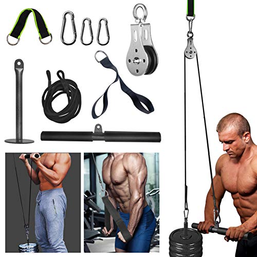 Sistema de cable de polea con mango de tríceps y correas Ejercicio de entrenamiento de fuerza con peso corporal Sistema de polea de peso LAT para bricolaje Gimnasio en casa Brazo Antebrazo Muñeca