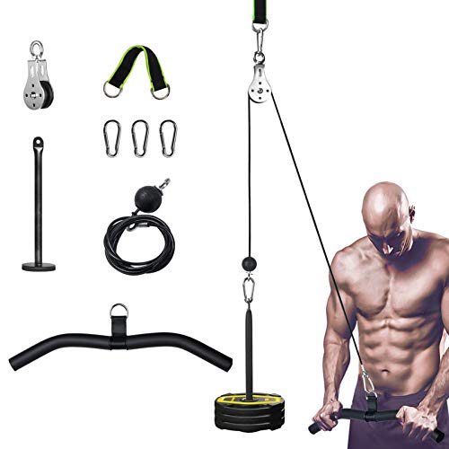 Sistema de Cable de Polea de Fitness de Alta Resistencia para Gimnasios en El Hogar Garaje, Antebrazo, Muñeca, Hombro, Ejercicios de Entrenamiento de Fuerza Accesorio de Máquina LAT (Barra Curva)