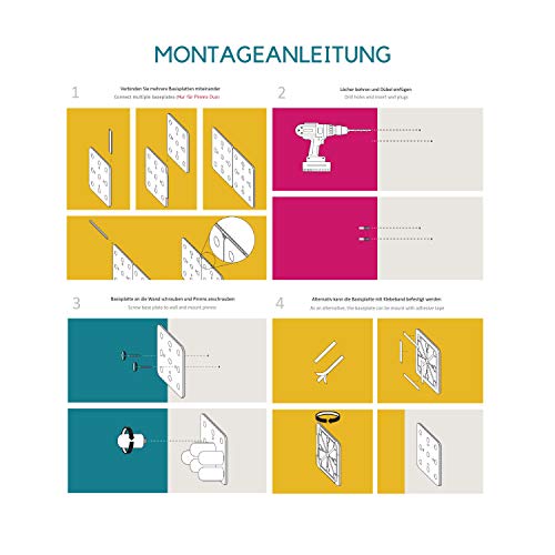 Sistema modular de organización y soporte de pared, premio de diseño alemán 2019, 9 clavijas, placa base y accesorios.