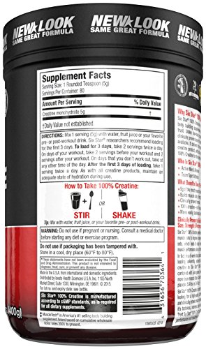 Six Star Pro Nutrition Elite Series 100% Creatine, 400 Gram Powder- Unflavoured US (Packaging may vary) by Six Star