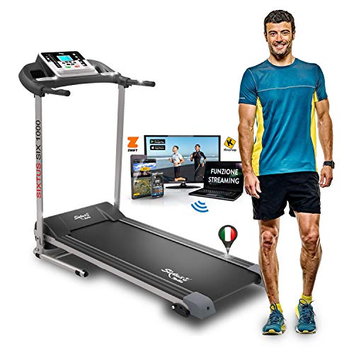 Sixtus Six 1000 - Cinta de correr eléctrica plegable 1 HP (2,5 HP pico) 10 km/h, aplicación Kinemap y Swift Coaching y Multiplayer, Bluetooth, sensor cardíaco, inclinación ajustable, 12 programas Sixtus Six 1000 - Cinta de correr eléctrica plegable 1 HP (2,5 HP pico) 10 km/h, aplicación Kinemap y Swift Coaching y Multiplayer, Bluetooth, sensor cardíaco, inclinación ajustable, 12 programas