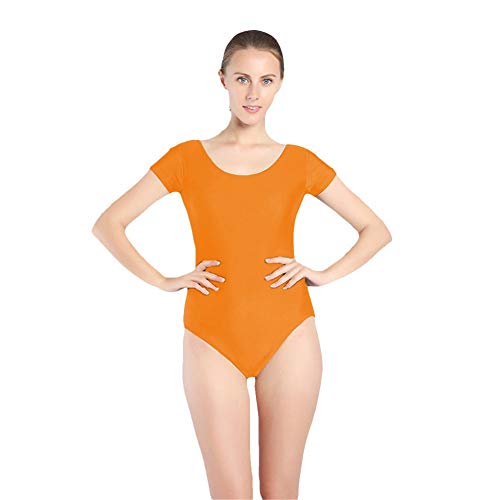 SK Studio Mujer Danza Ballet Gimnasia Leotardo Body Clásico Manga Corta Cuello Redondo Elástico Traje de Baile Naranja L