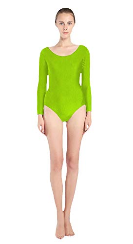 SK Studio Mujer Maillot de Danza Ballet Gimnasia Leotardo Body Clásico Elástico de Manga Larga Cuello Redondo Traje de Rendimiento de Etapa Grass Verde 2XL