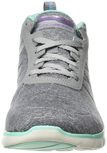 Skechers Flex Appeal 3.0, Zapatillas Mujer, Gris (Gray Mesh/Purple & Green Trim Gymt), 36 EU