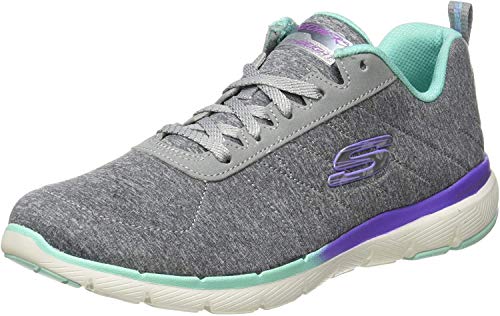 Skechers Flex Appeal 3.0, Zapatillas Mujer, Gris (Gray Mesh/Purple & Green Trim Gymt), 36 EU