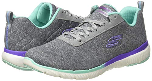 Skechers Flex Appeal 3.0, Zapatillas Mujer, Gris (Gray Mesh/Purple & Green Trim Gymt), 36 EU