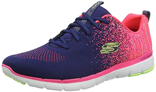 Skechers Flex Appeal 3.0, Zapatillas Mujer, Nvy Knit Coral Trim, 38 EU