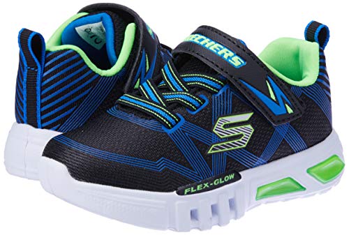 Skechers Flex-Glow, Zapatillas Niños, Multicolor (BBLM Black Textile/Synthetic/Blue & Lime Trim), 32 EU