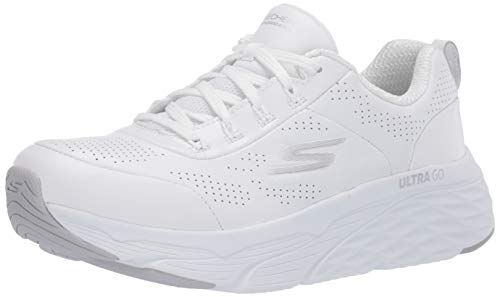 Skechers MAX Cushioning Elite-Step Up, Zapatillas Mujer, Blanco (White Leather/Silver Trim WSL), 39 EU